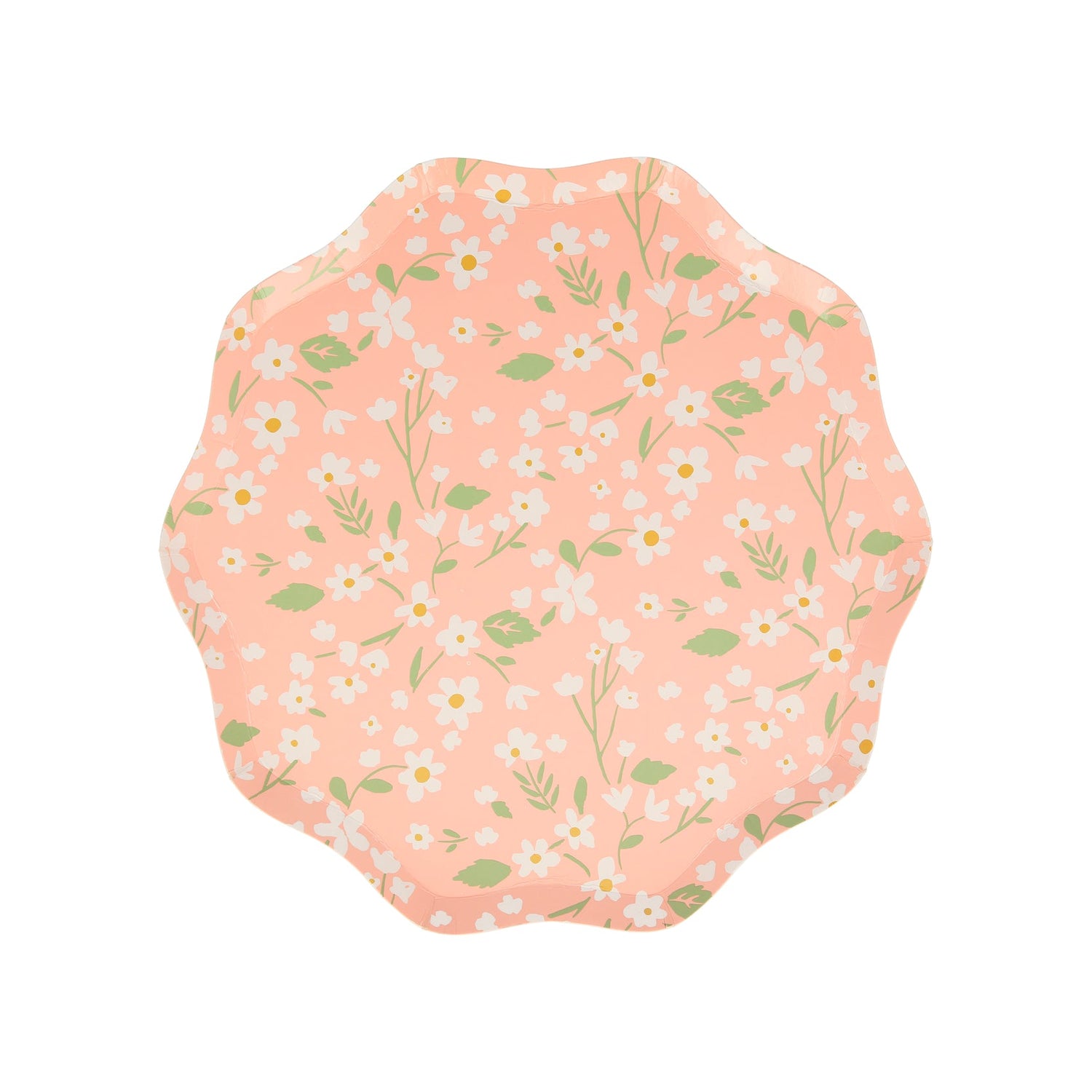 A set of four Ditsy Floral Plates with a floral pattern of daisies on them by Meri Meri.