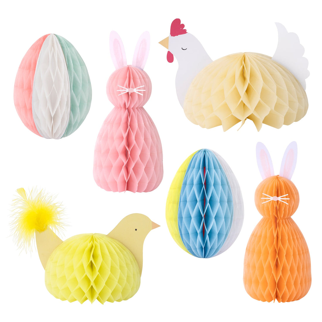 Easter Meri Meri honeycomb decorations, perfect for Easter parties and adding a festive touch to your party table.