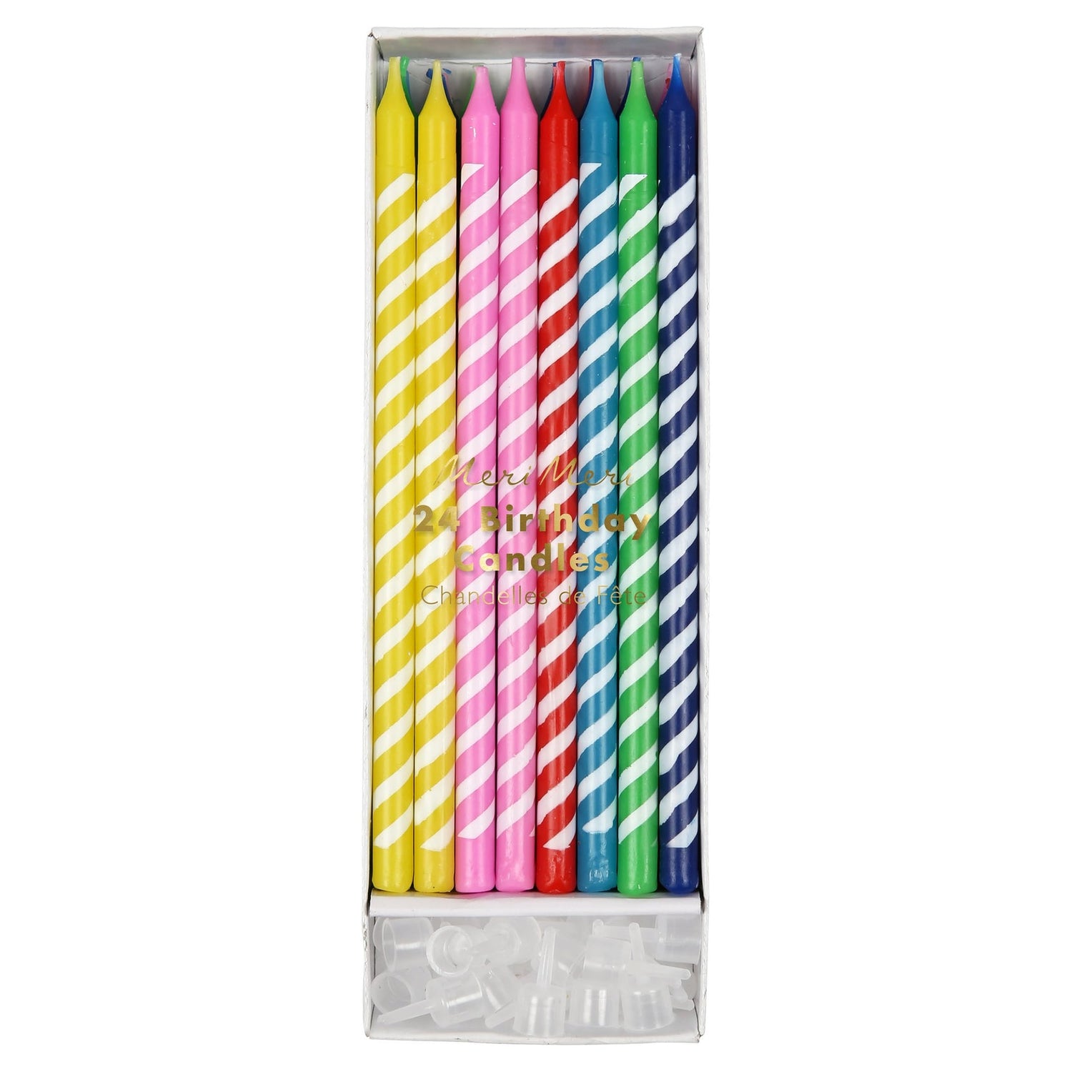 A set of Meri Meri Bright Party Candles in a box, perfect for any celebration.
