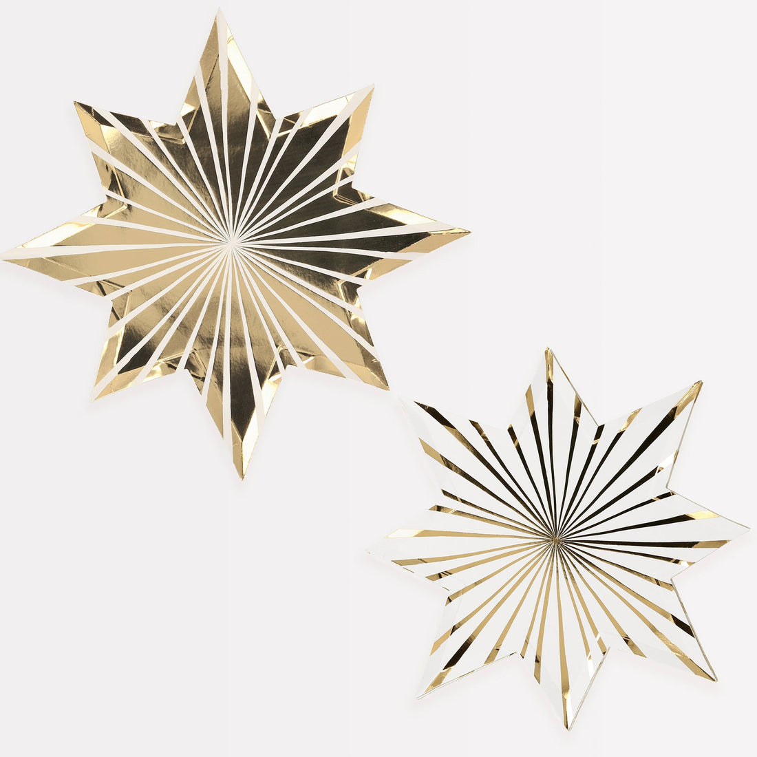 Two Meri Meri Gold Stripe Star Plates on a white background.