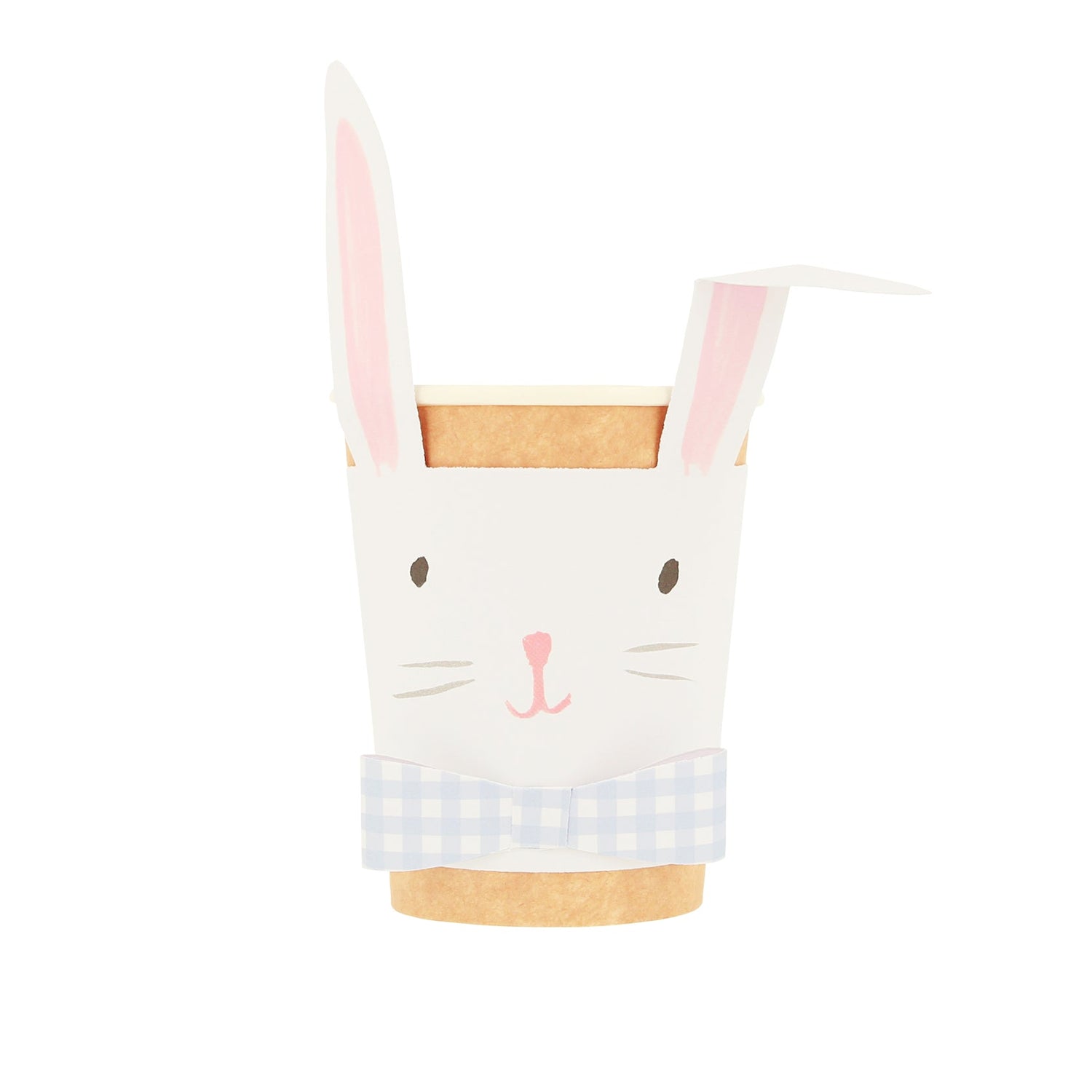 Four Meri Meri Lop Eared Bunny Cups with gingham bows on a white background.