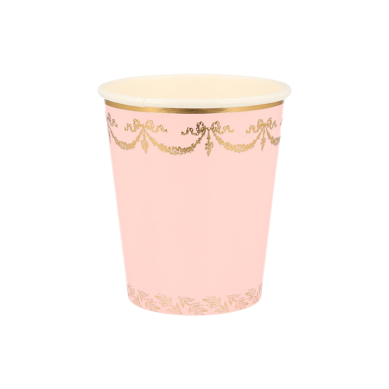 A Ladurée Paris cup with gold trim.
