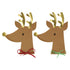 Two Reindeer shaped plates; one with a green raffia bow and one with a red raffia bow tied around its neck