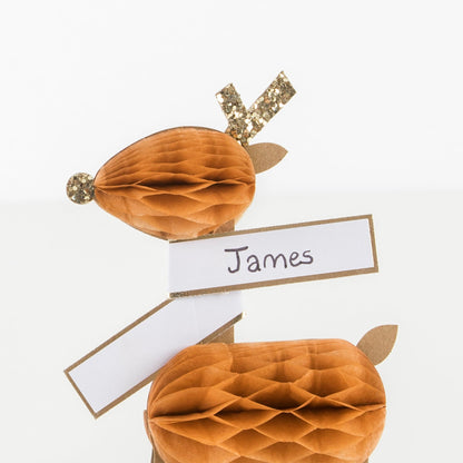 Close up of Honeycomb Reindeer Place Card