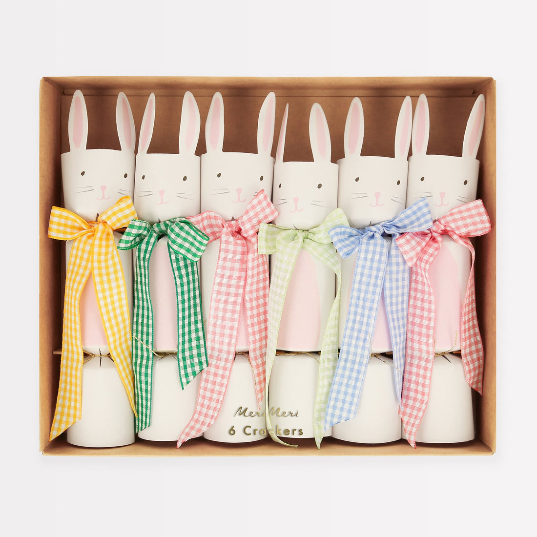 Easter bunny coasters in a Gingham Bow Bunny Crackers box by Meri Meri.