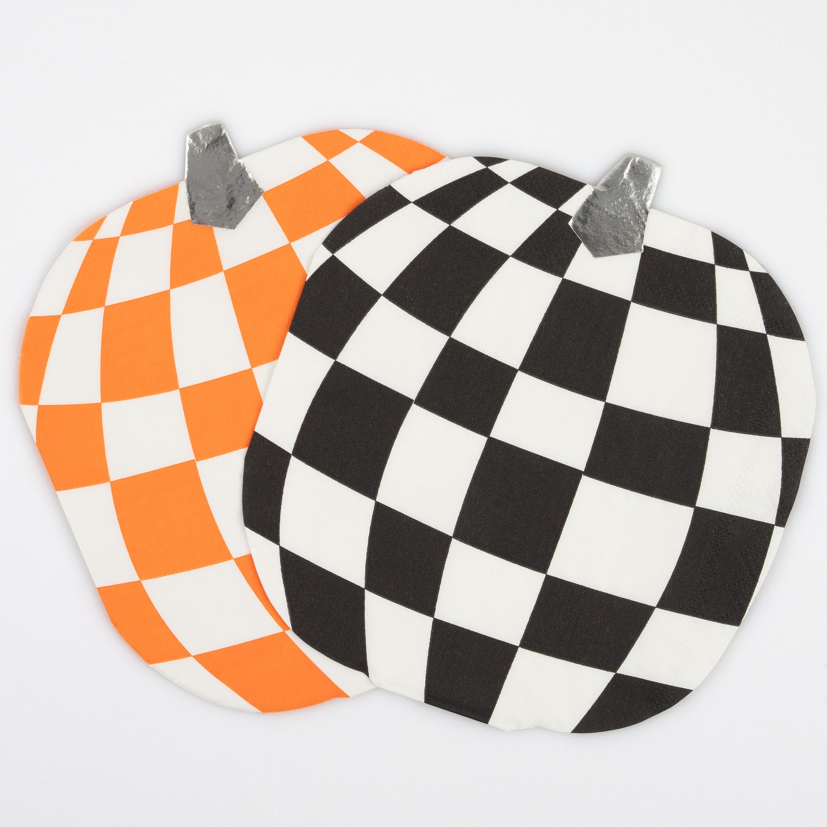 Two Mod Pumpkin Napkins, one black and white check, one orange and white check