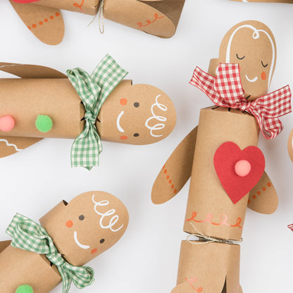 Close up of Gingerbread Crackers with Gingham ribbons.