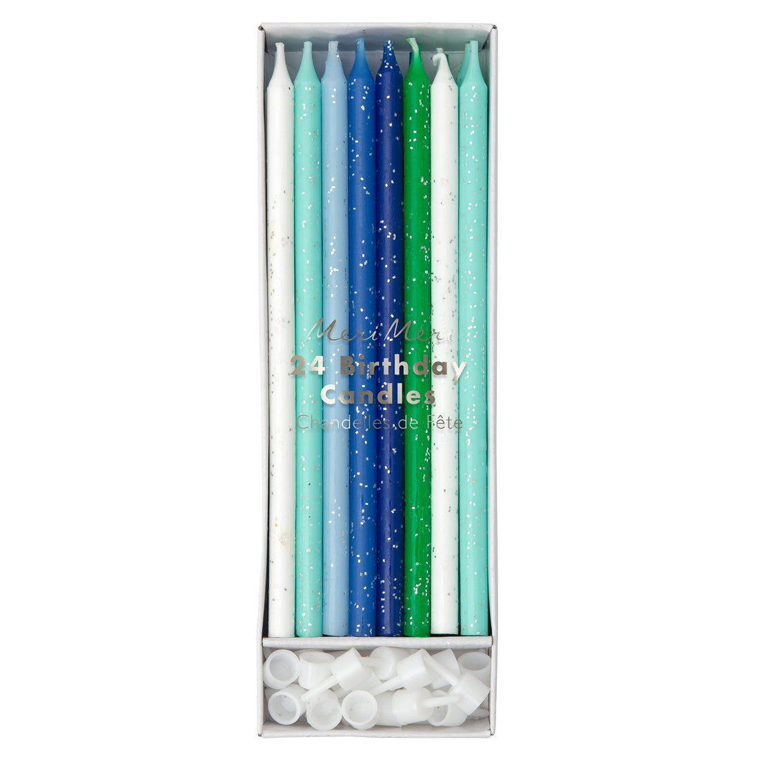 Blue & Green Glitter Colored Birthday Candles