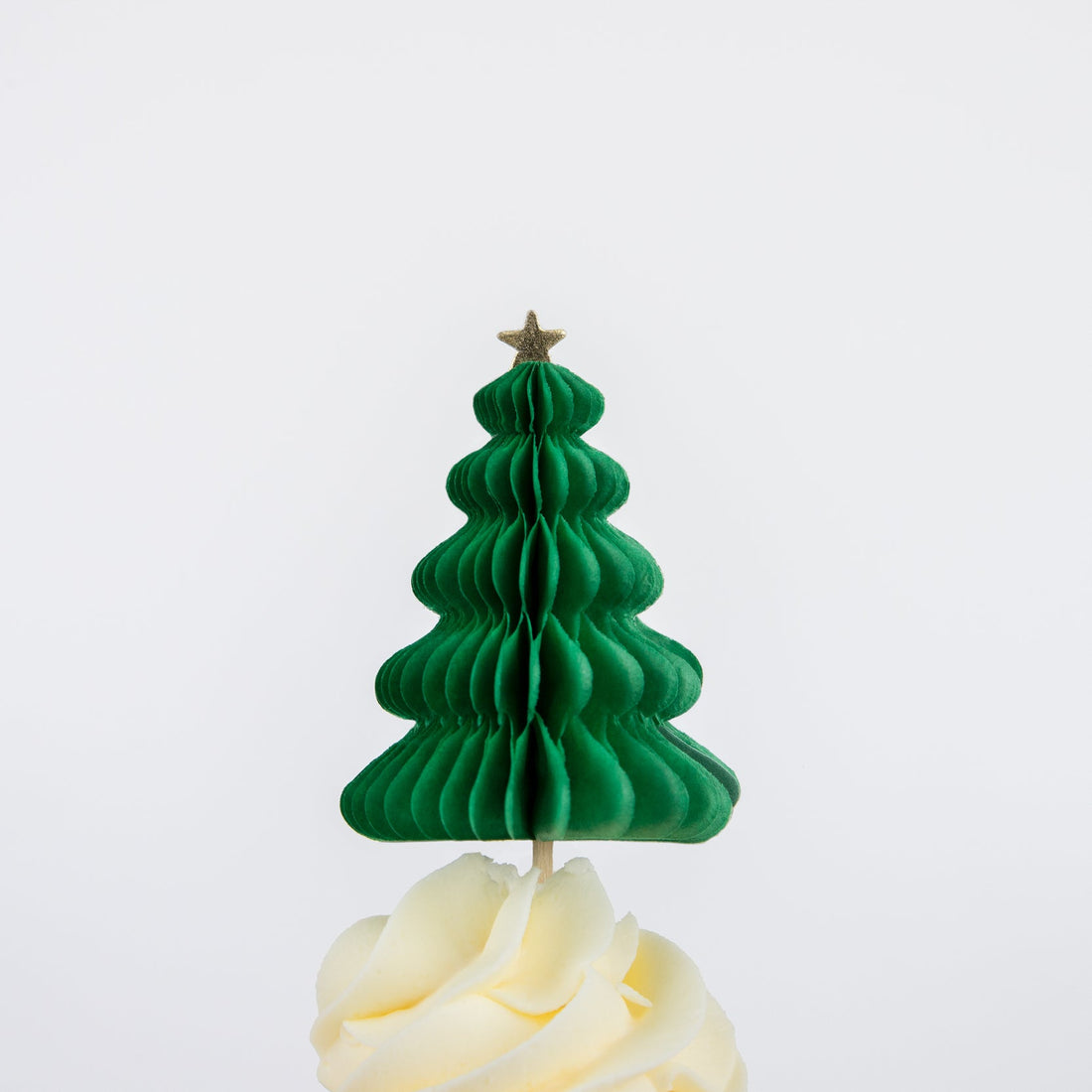 close up of tree shaped honeycomb cupcake topper