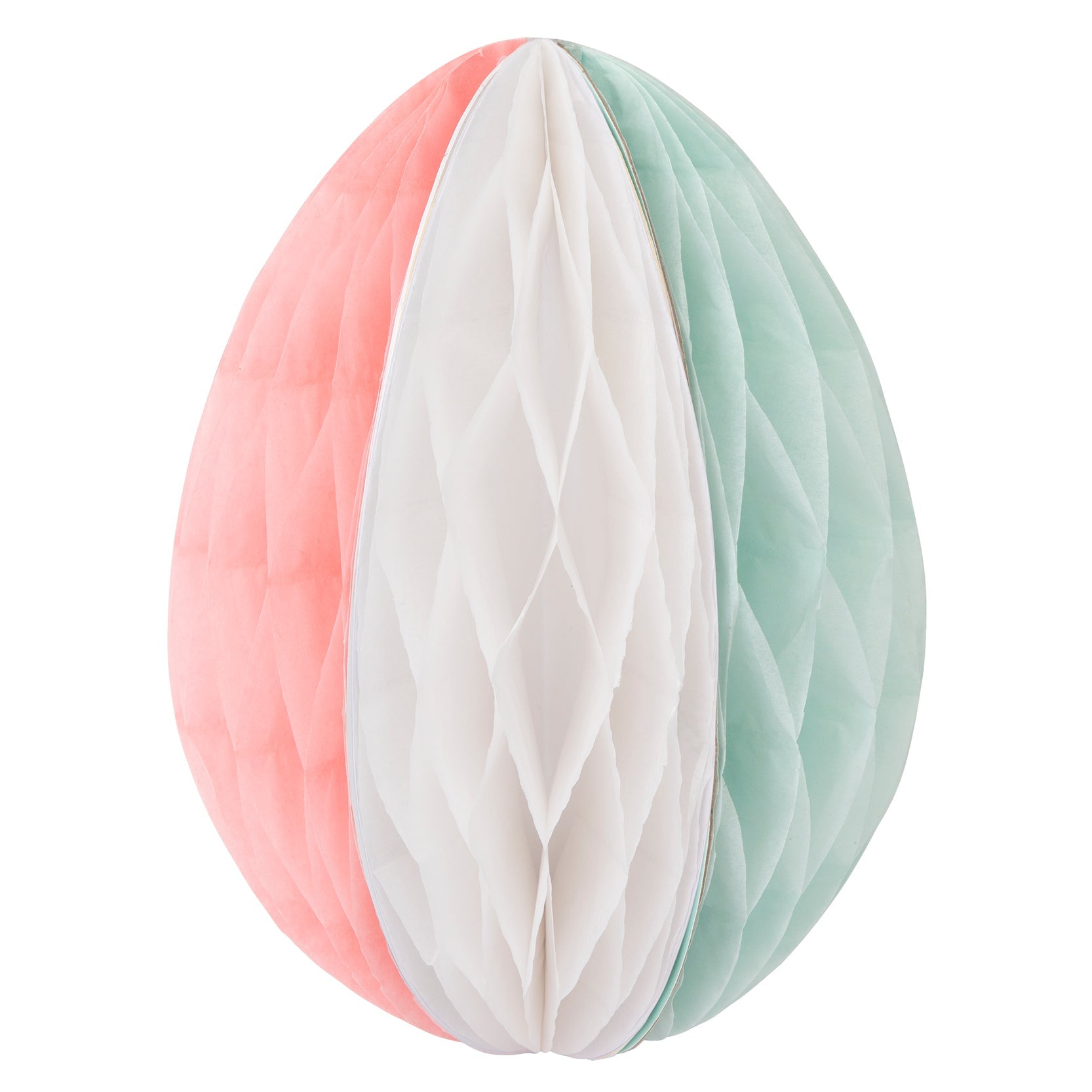 A Meri Meri Easter Honeycomb Decorations egg with a pink, green and white pattern.