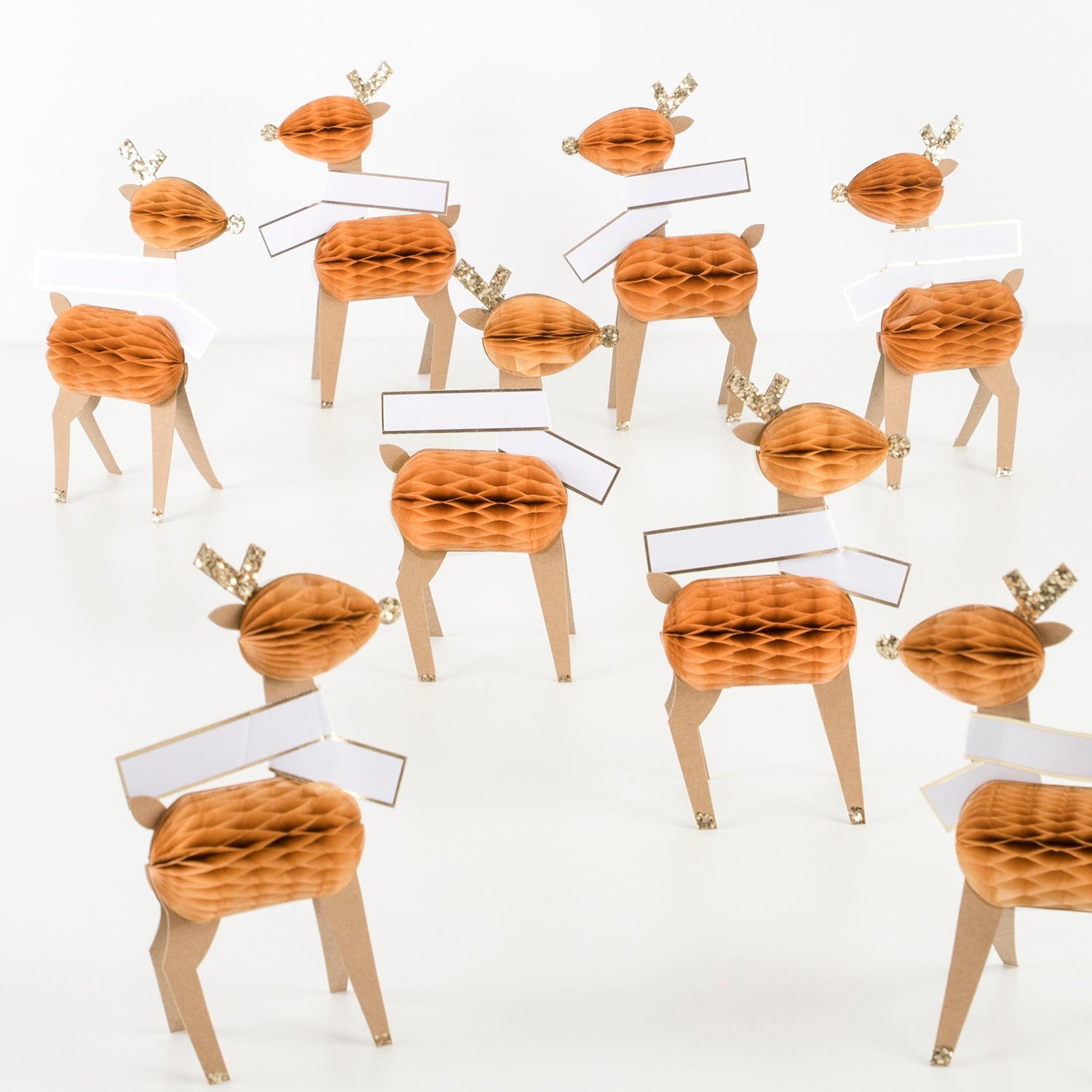 Group of eight Honeycomb Reindeer Place Cards