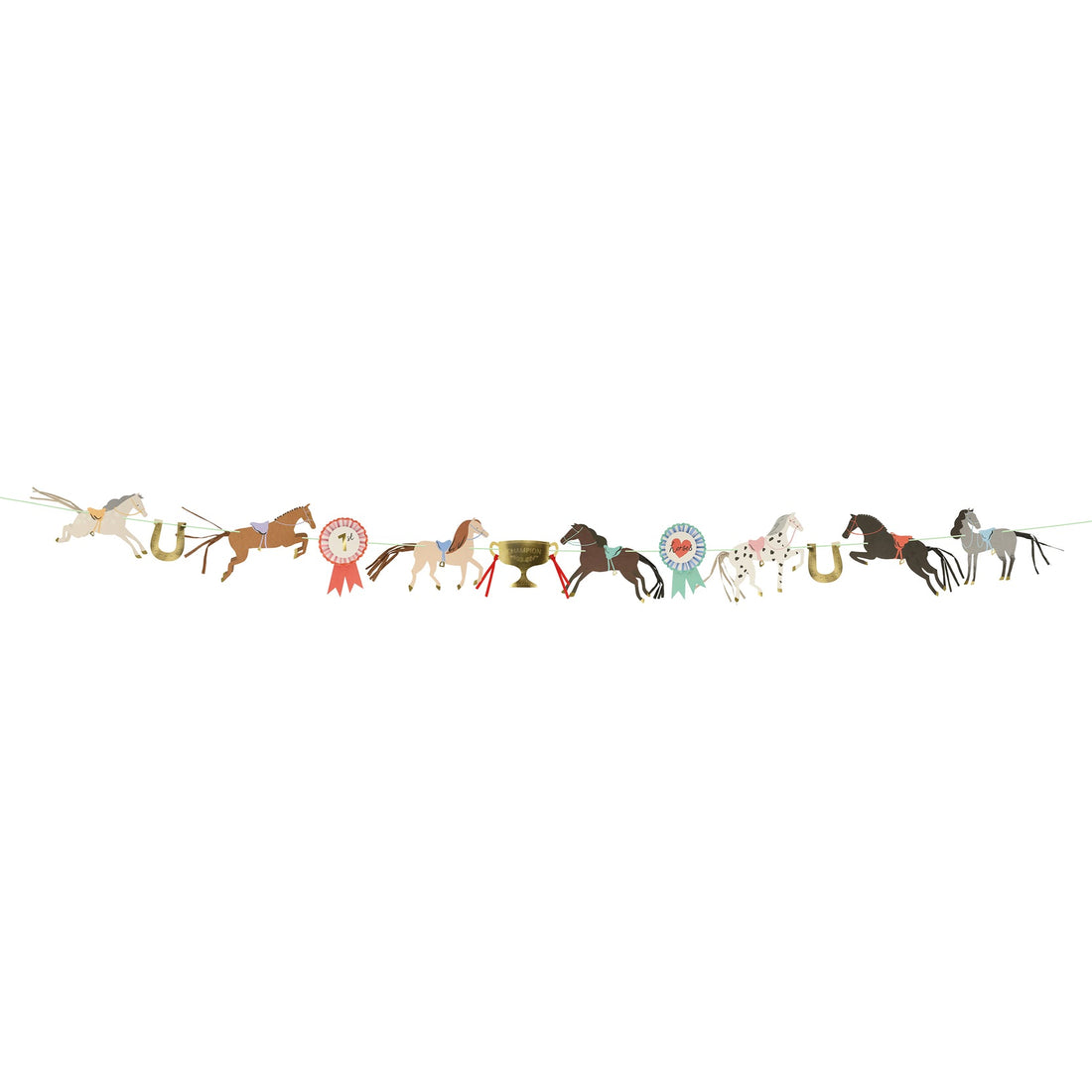 A row of Horse Garland on a white background decorated with Meri Meri garland.