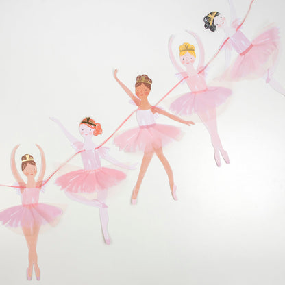Three ballerinas in pink tulle tutus on a Meri Meri Ballerina Garland.