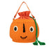 Orange woven bag with pumpkin face stitched on front 