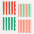 Four rectangular napkins with red, green, and pink vertical stripes on a white background.