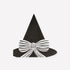 Black witch hat with a white bow on a white background. 