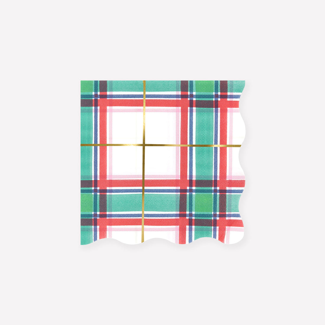 Colorful plaid pattern paper napkin on a white background.