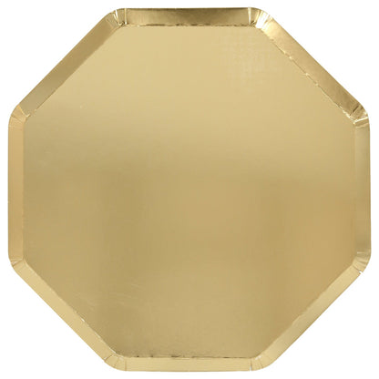 A high-quality Meri Meri Gold Octagonal Dinner Plate on a white background.