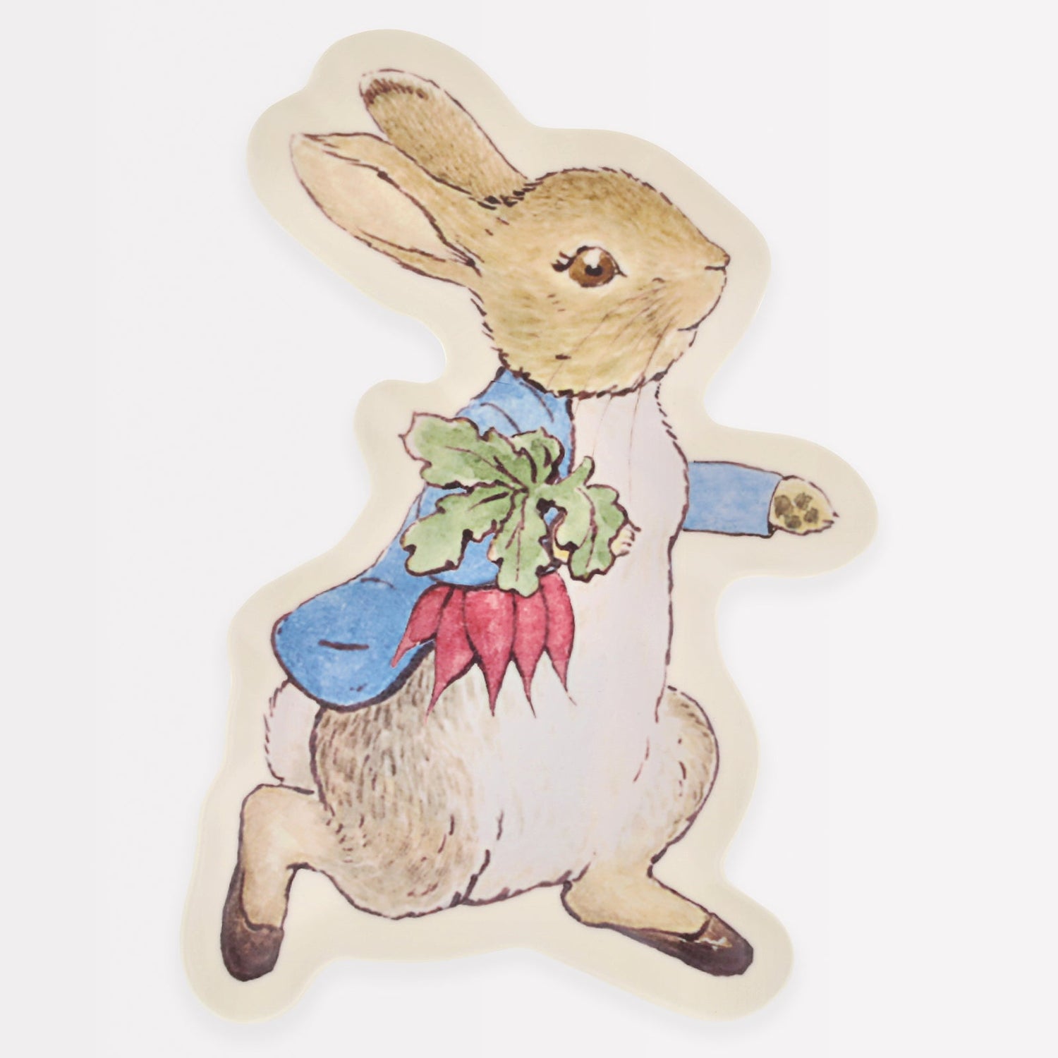A plate shaped like Peter Rabbit against a white background.