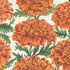 A square paper cocktail napkin featuring an illustrated pattern of orange marigold flowers with green leaves on a light background.
