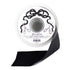 A spool of black satin ribbon from Hester & Cook on a white background.