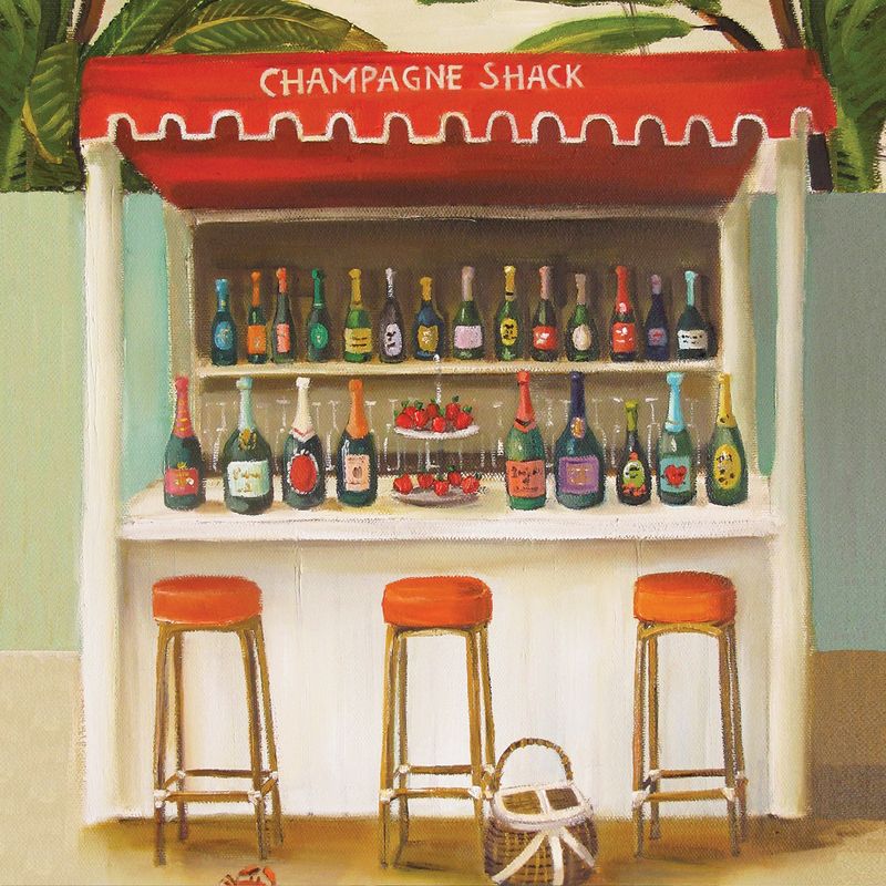 A square cocktail napkin featuring an illustration of a &