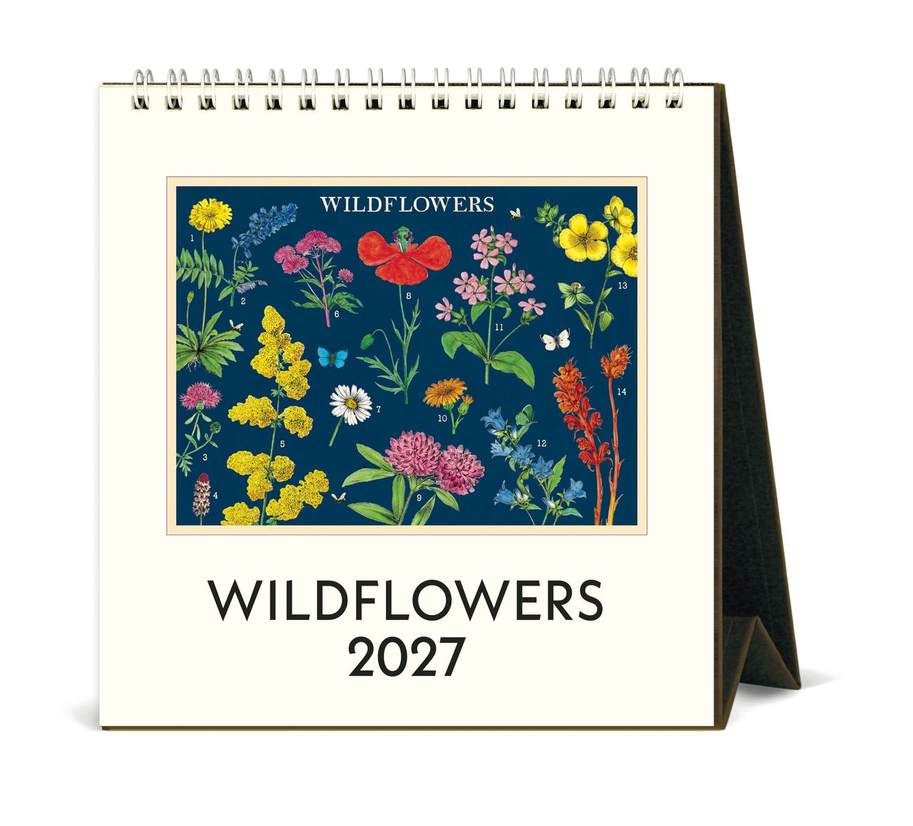 A desk calendar featuring vintage illustrations of wildflowers.