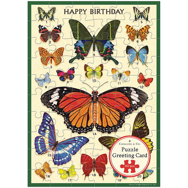 Puzzle greeting card with butterfly illustrations and &