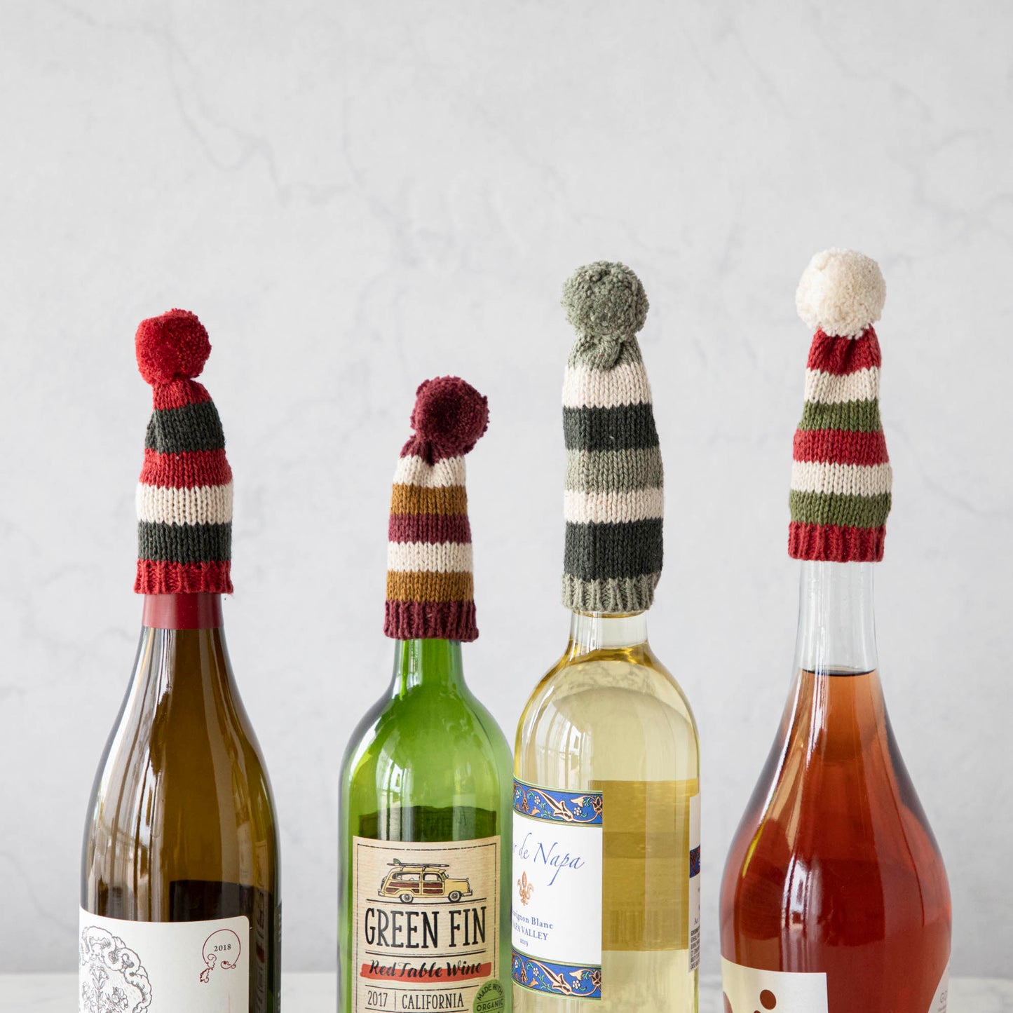 Cotton Knitted Hat Bottle Topper, 4 Assorted