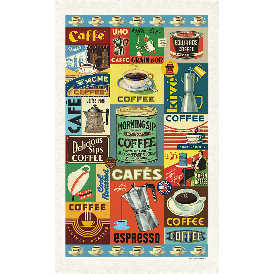 Collection of vintage coffee advertisements on a white background