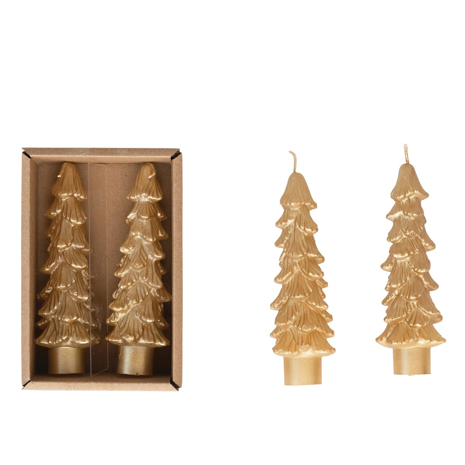 Gold Unscented Tree Shaped Taper Candles, Set of 2