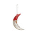 Decorative ornament shaped like a crescent moon Santa with a red top on a white background