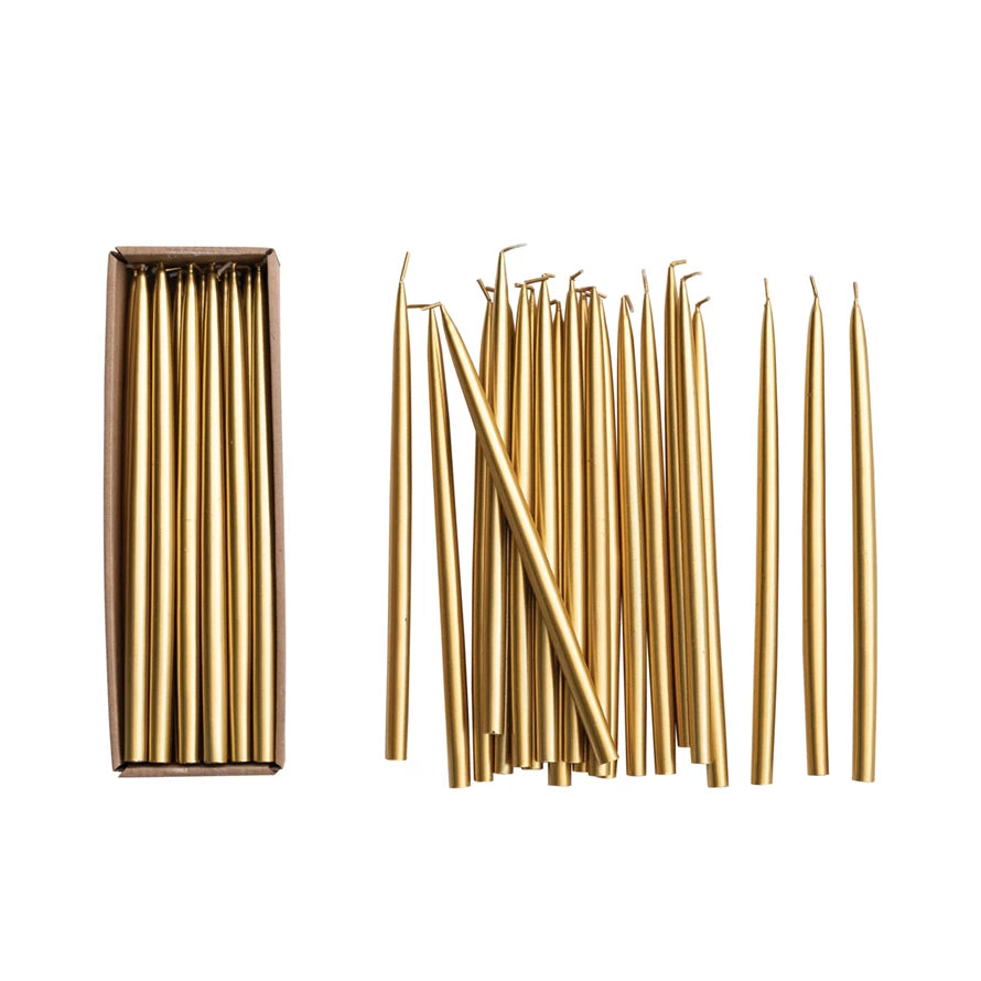 Gold Thin Taper Candle in Box, Set of 24