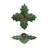 Green holly leaf-shaped dish with red berries and a circular brown handle in the center, on a white background.
