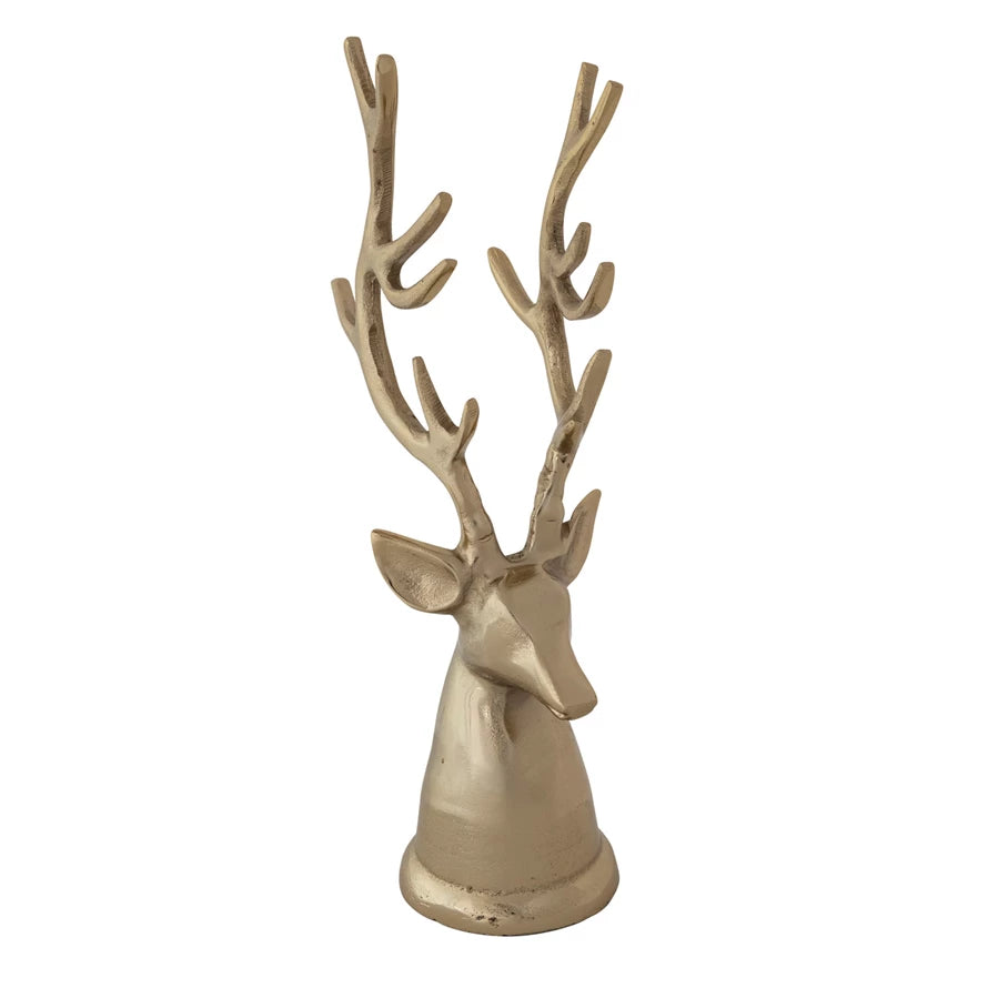 Decorative deer head with large antlers on a white background.