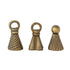 Three brass bell-shaped snuffers on a white background