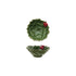 Two green ceramic holly bowls with red berry decorations on a white background.