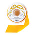 A spool of deep yellow satin ribbon from Hester & Cook on a white background. 