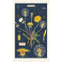 Botanical illustration on a natural cotton Cavallini Papers & Co Dandelion Tea Towel, depicting the life cycle and anatomy of a dandelion.