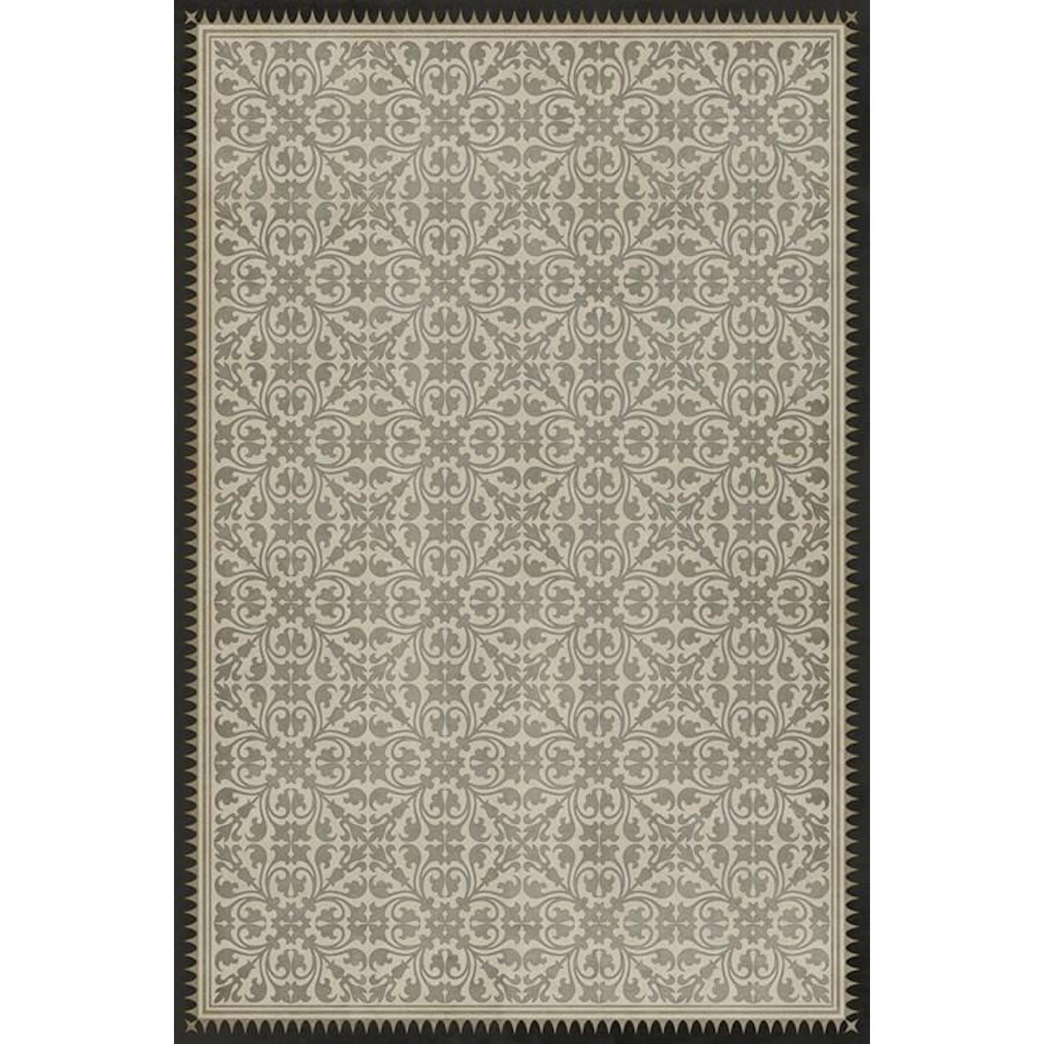 Traditional nonslip The White Knight Vinyl Rug - Pattern 21 with ornate floral design and a dark bordered edge by Spicher and Company.