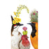 Three birds with vibrant floral and plant arrangements on their heads, depicted in the distinctive style of Paper Products Design&