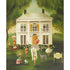 Fantastical painting by a Canadian fine artist of a colonial-style house surrounded by anthropomorphic animals and whimsical figures, printed on heavyweight matte fine art paper with Epson Ultrachrome archival inks, featuring the Shaded Stars, The Home for Retired Showgirls Small Art Print by Janet Hill.