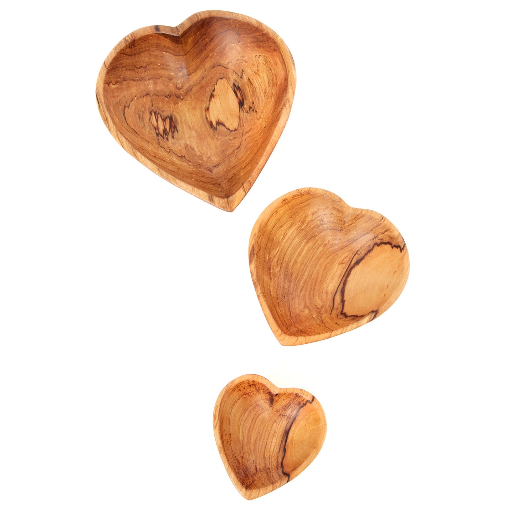 Set of Three Wild Olive Wood Nesting Heart Bowls