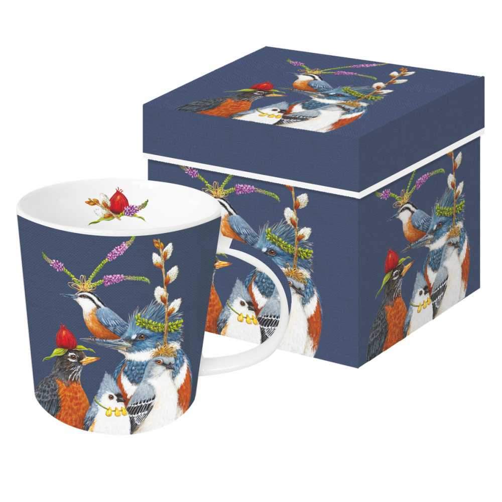 Paper Products Design Party Friends Mug in Gift Box with bird illustrations.