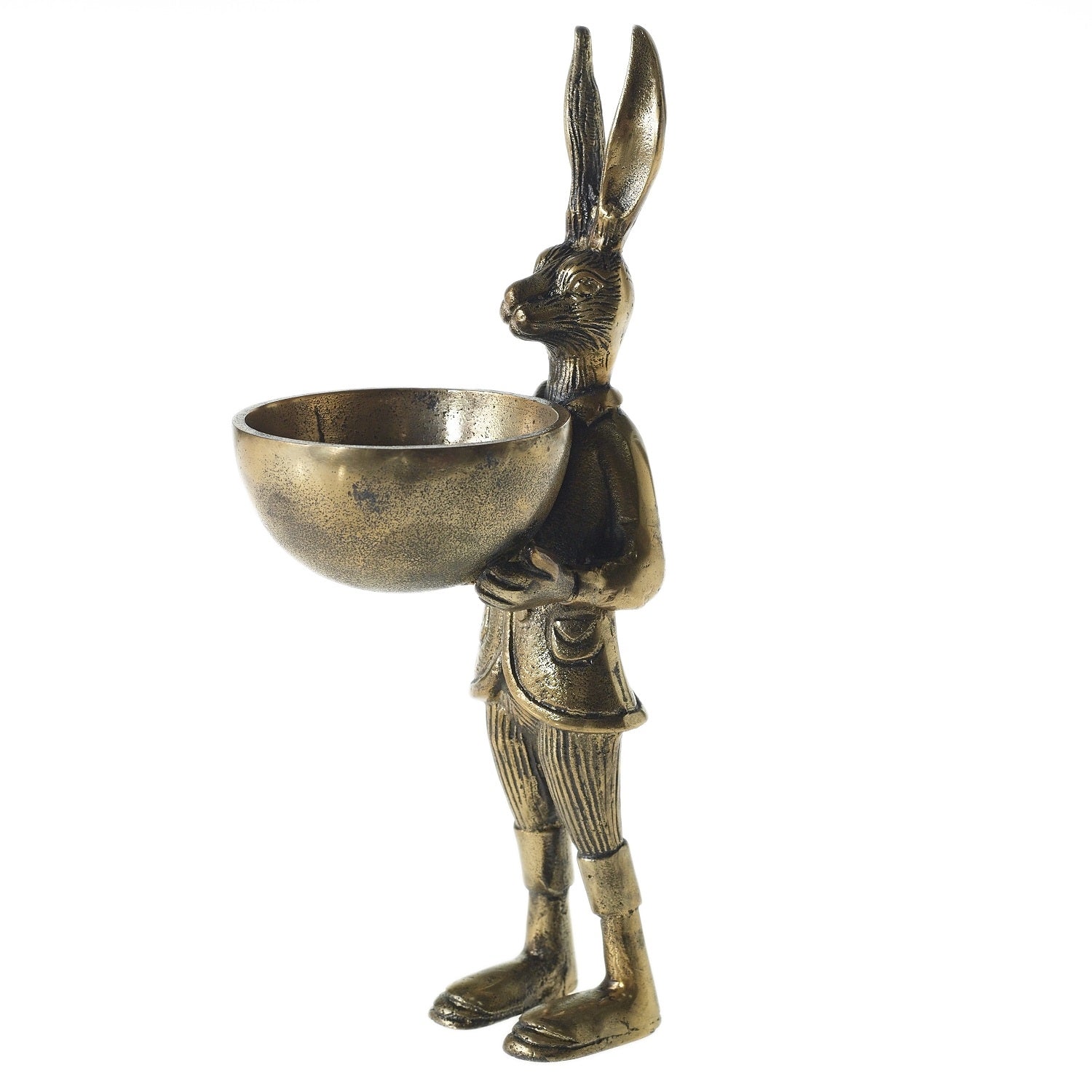 A well-dressed Accent Decor standing Hare Dishstand holding a round dish.