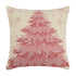 A hooked, pink throw Christmas Tree Holiday pillow with a cream background and pink sparkles.