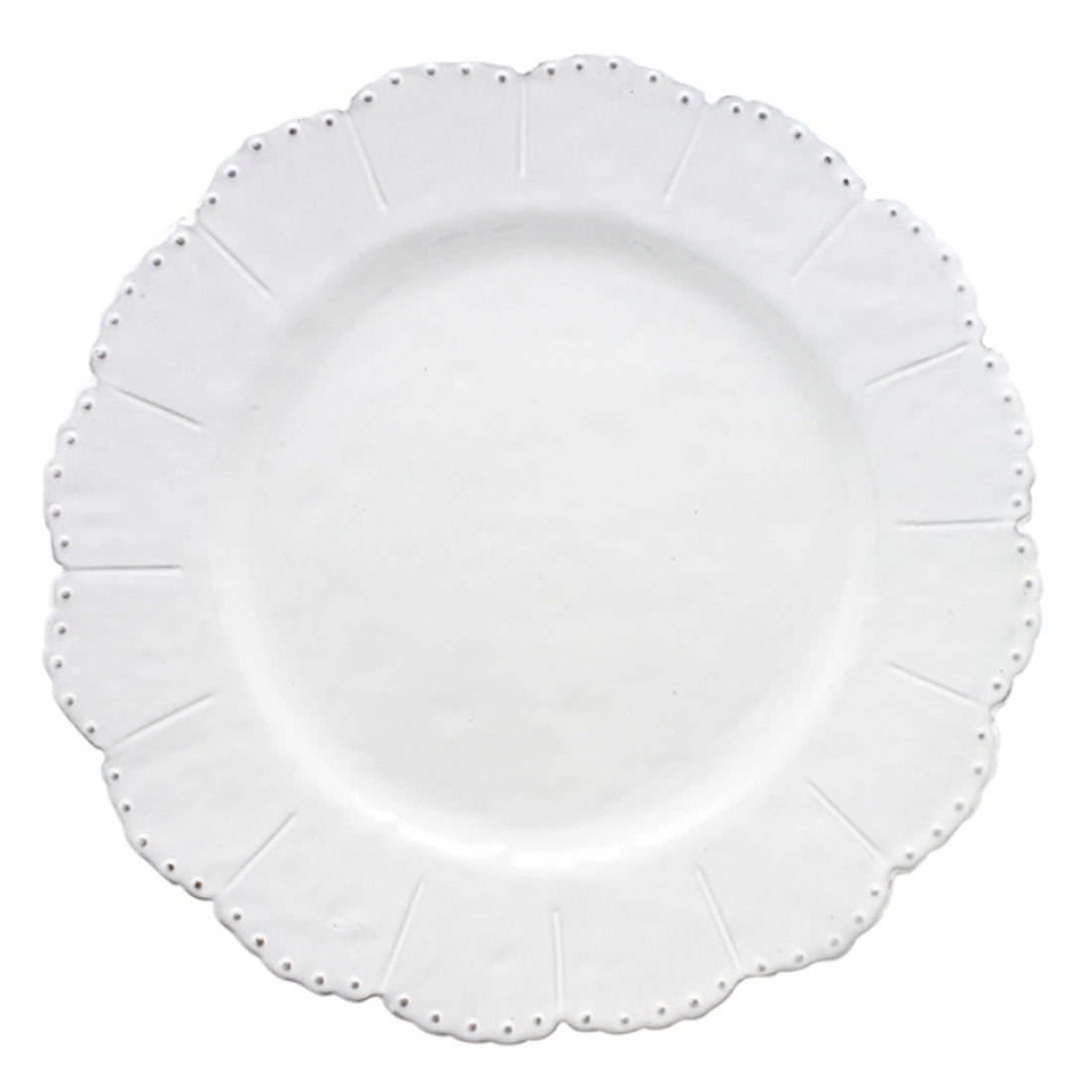 Arte Italica Bella Bianca Beaded Dinner Plate with scalloped edges and embossed detailing.