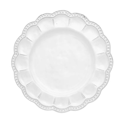 An empty white Arte Italica Bella Bianca Beaded Salad Plate viewed from above.