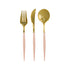 Three Sophistiplate Blush/Gold Cutlery Sets on a white background.