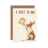 A Hester & Cook "A Toast to You" card featuring a silly rabbit holding a toast to celebrate a special occasion.
